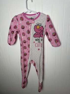 Sesame Street Pink Elmo 'Woke Up This Cute' Fleece Footed One-Piece Pajamas, 18M